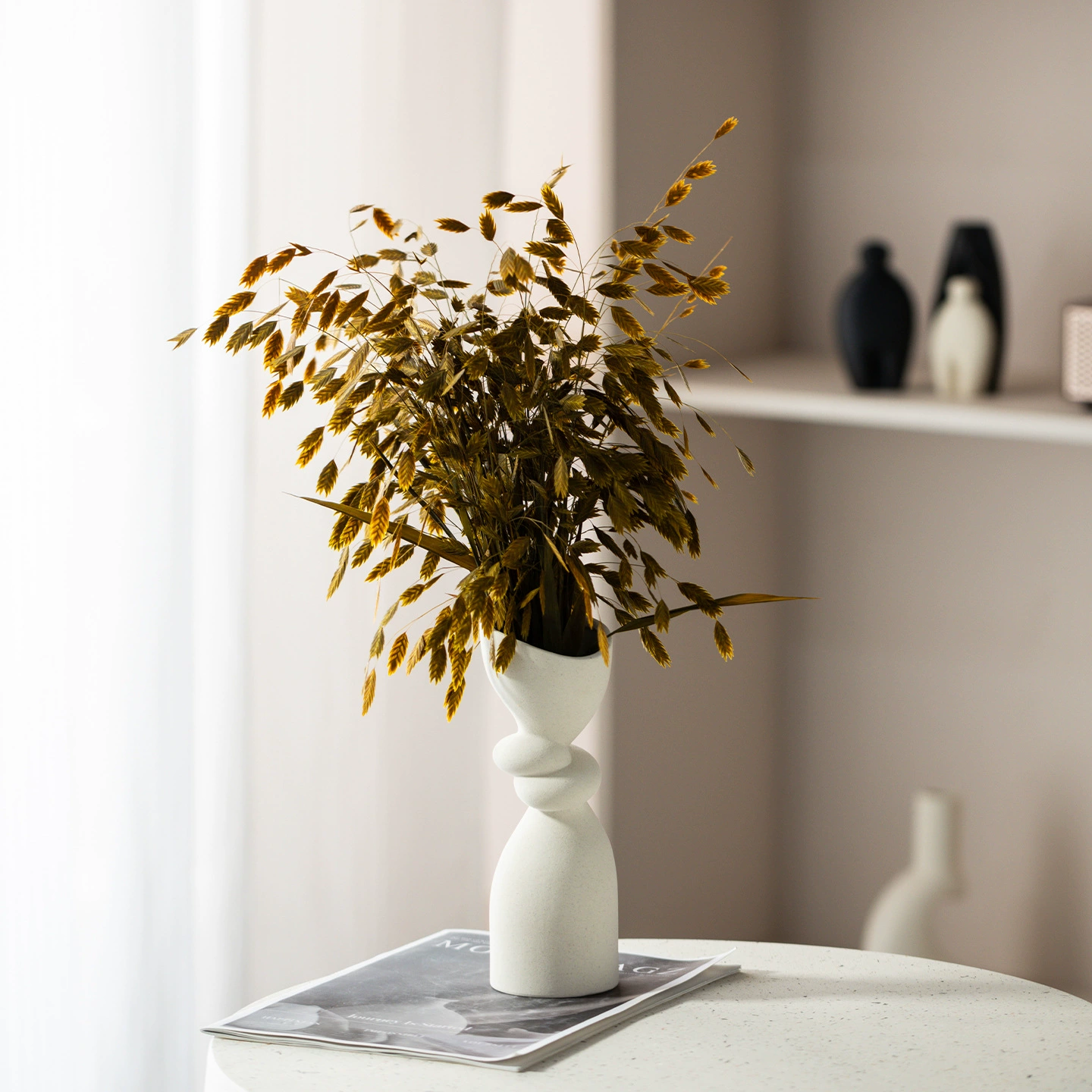 北欧ins素胚条纹陶瓷花瓶干花摆件客厅家居简约民宿风装饰品花器